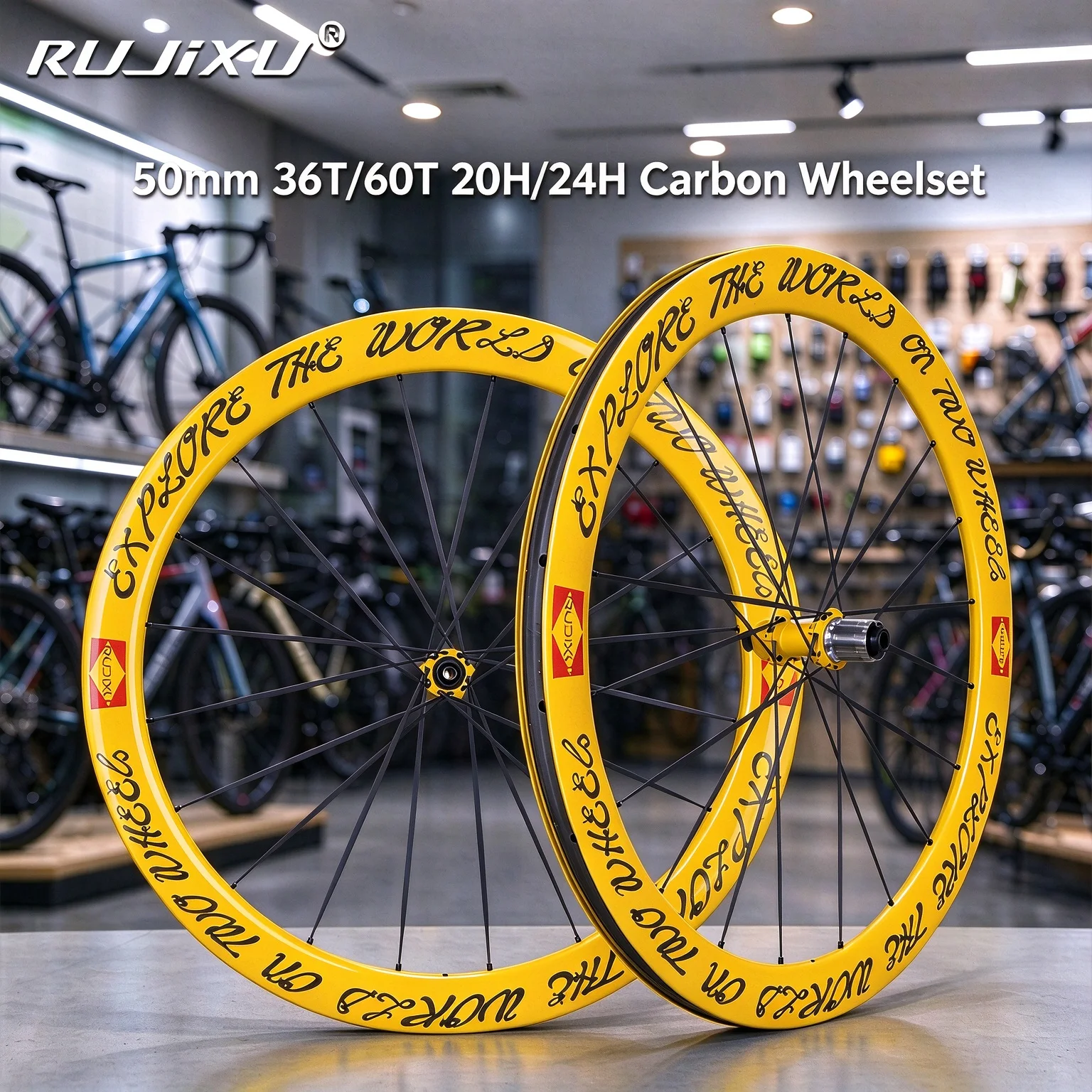 Ultralight 1365g 700C Road Carbon Disc Wheelset Carbon Spokes T800 36T 60T Ratchet 50mm Deep 24mm Center Lock HG XDR Tubeless