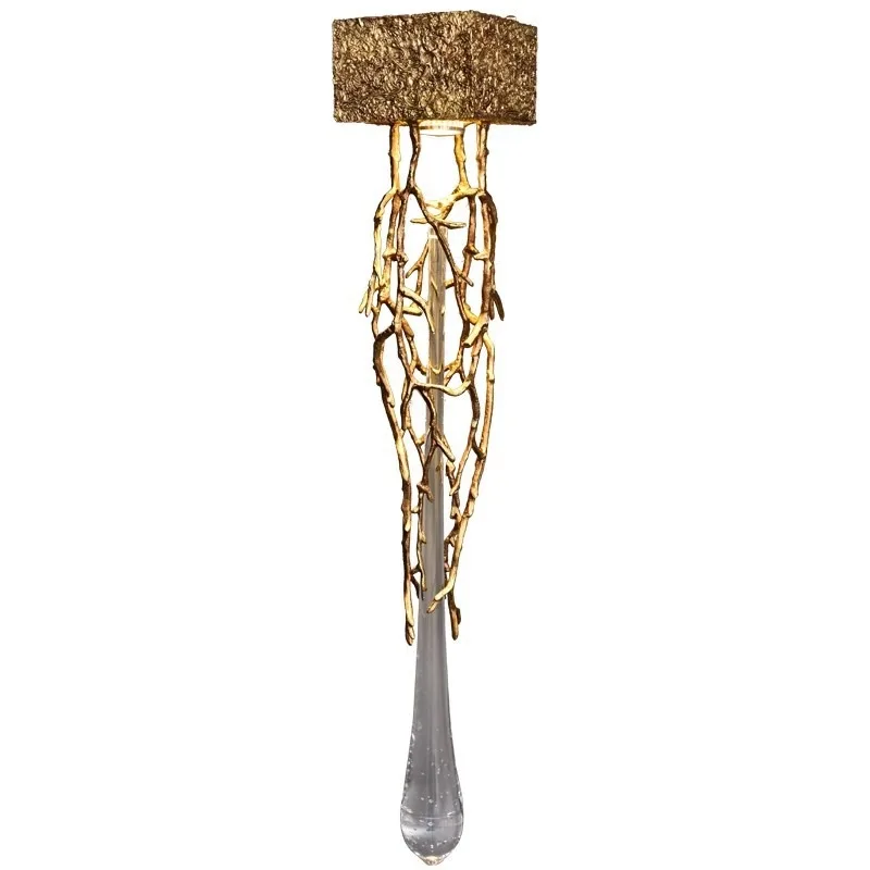 light luxury post-modern crystal creative water drop glass bedroom light, corridor aisle staircase branch art wall light