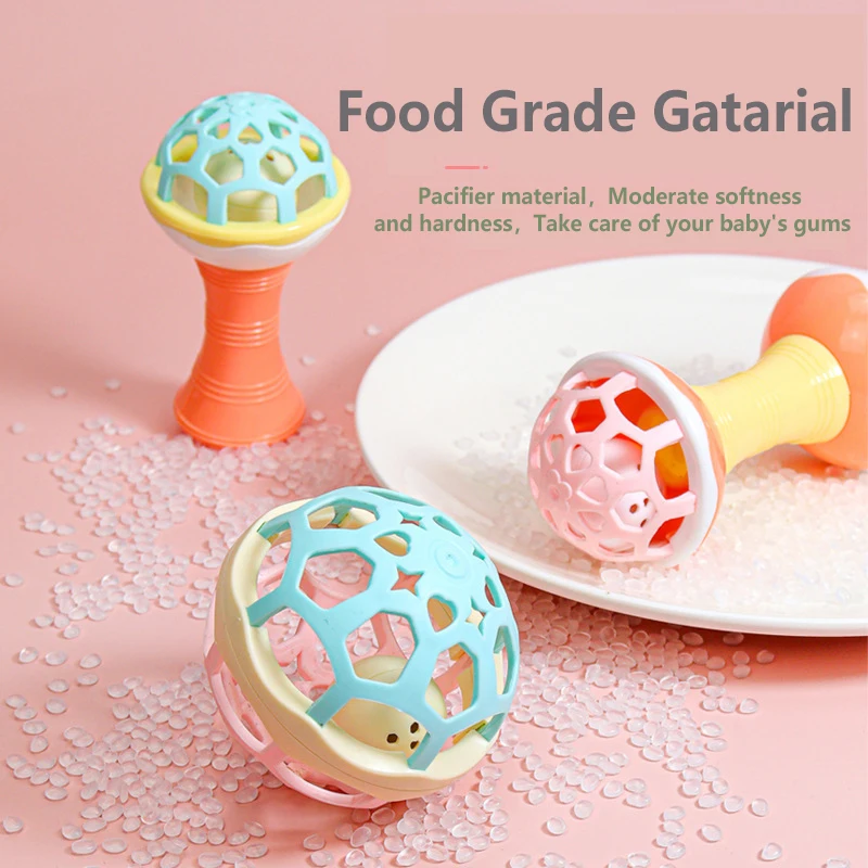 아기 핸드벨 딸랑이 치발기 공, 신생아 어린이 선물, 소프트 실리콘 무료 교육, 0-12 개월 몬테소리 장난감