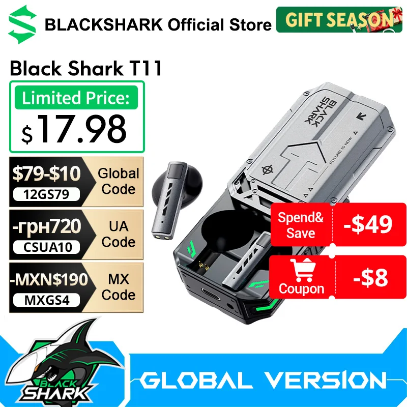 BlackShark T11 Bluetooth Earphones RGB lighting effects noticeable  13mm dynamic drivers 30-hour battery life Bluetooth 5.3