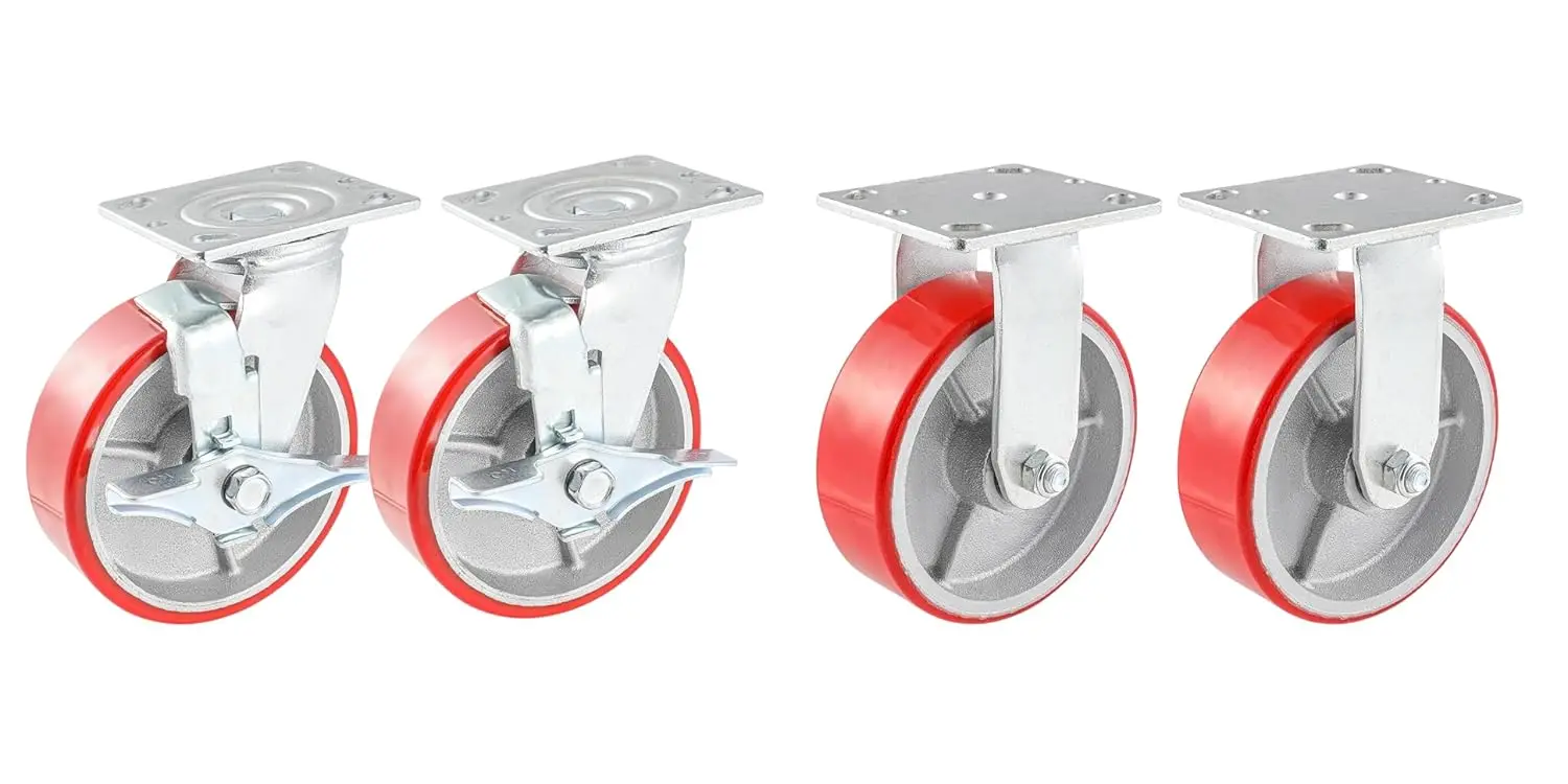 Grade Casters Set of 4, Heavy Duty Casters Wheels with Brake, Maintenance-Free Polyurethane on Aluminum Wheels, Swivel Casters f