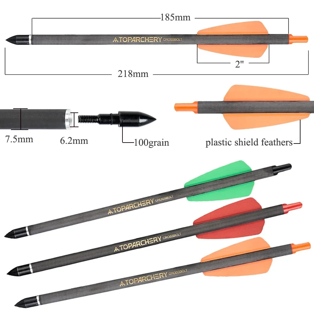 7.5 Inch Archery Carbon Arrows for Hunting Crossbow 6/12/24 pcs Pure Carbon Arrows for Outdoor Hunting Bow Shooting Practice