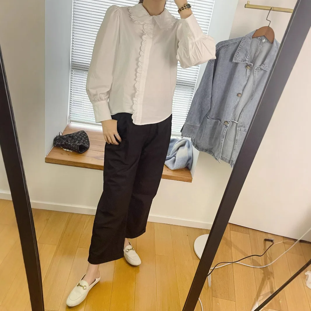 

Gagarich 2025 Spring Japanese Niche Embroidery Lace Collar Design Sense French Long Sleeved White Shirt Versatile Elegant Top