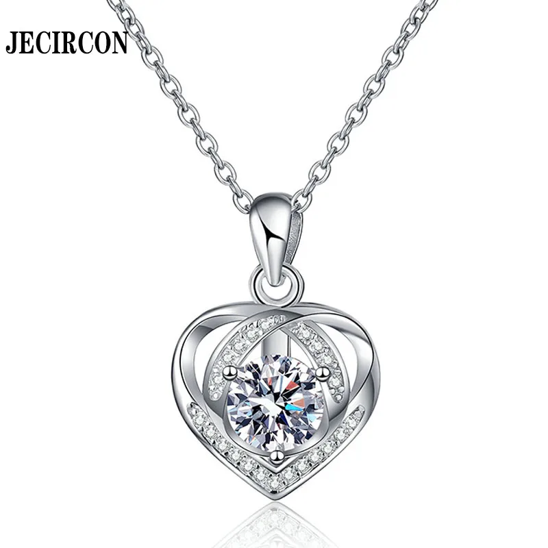 

JECIRCON S925 Sterling Silver Necklace for Women Sparkling Moissanite Love Pendant Valentine's Day Gift Heart Shape Jewelry 1ct