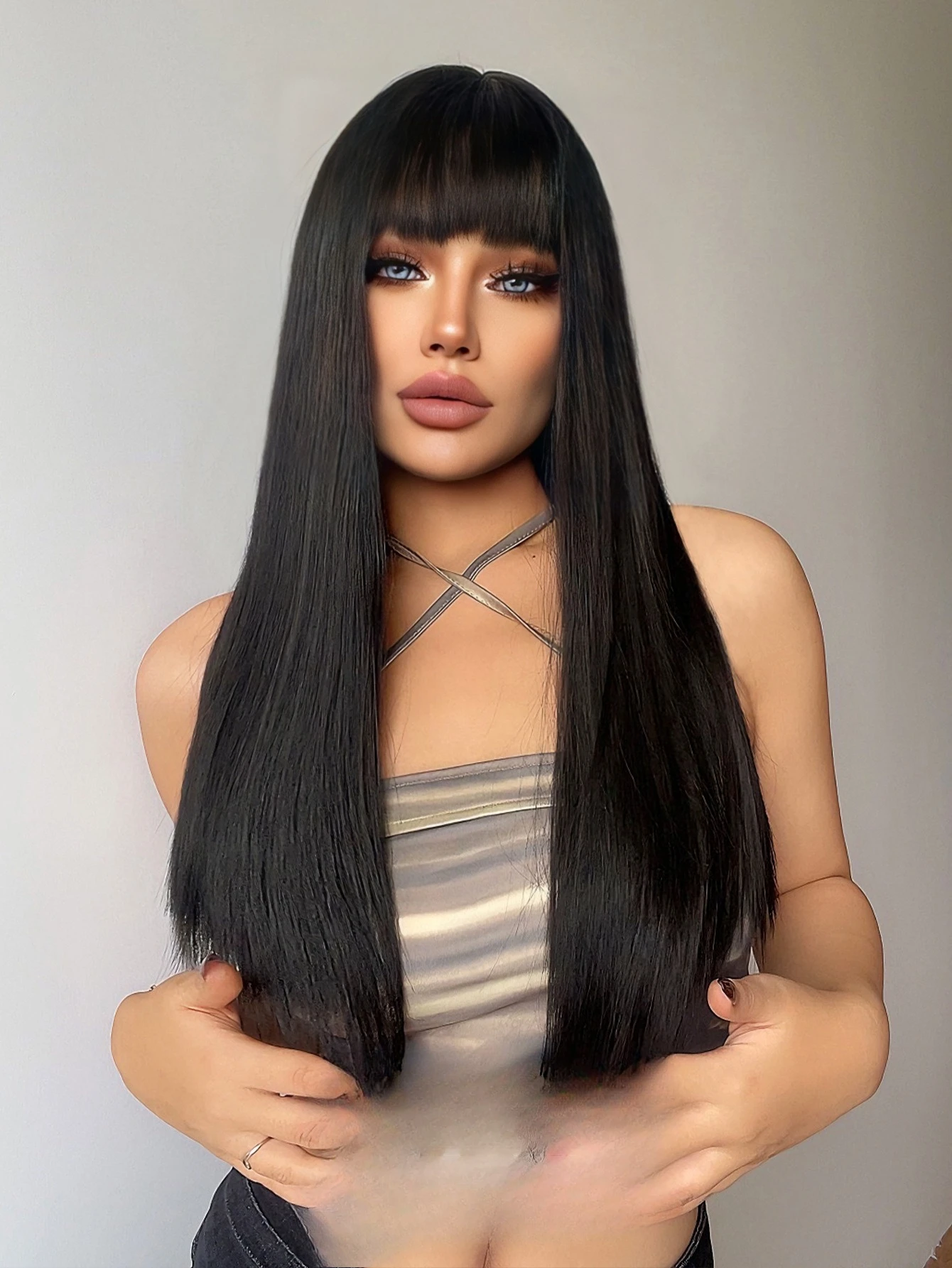 

Wig Girl Realistic Scalp Daily Lolita Black Long Straight Hair Japanese Cool Spicy JK Comics Daily Facial Trim Full Headgear