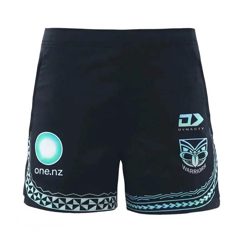 

New Zealand Warriors Māori Pattern Black Training Shorts Dynasty one.nz Sponsor Rugby Shorts for Men