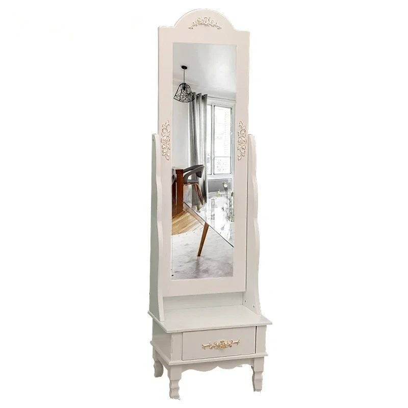 

Nordic solid wood full-body mirror European floor-to-ceiling simple household women's mobile fitting mirror