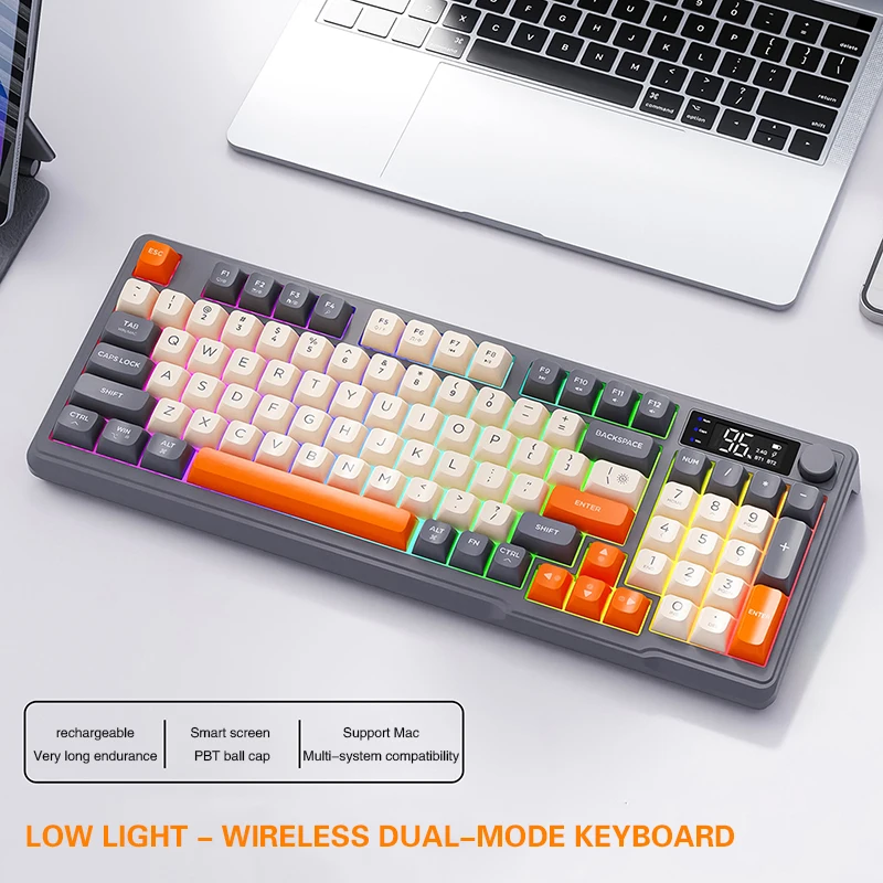 K96 Wireless Bluetooth Dual-Mode Keyboard with Electronic Display Knob Mechanical Feel Pbt Material Keyboard Gaming Keyboard