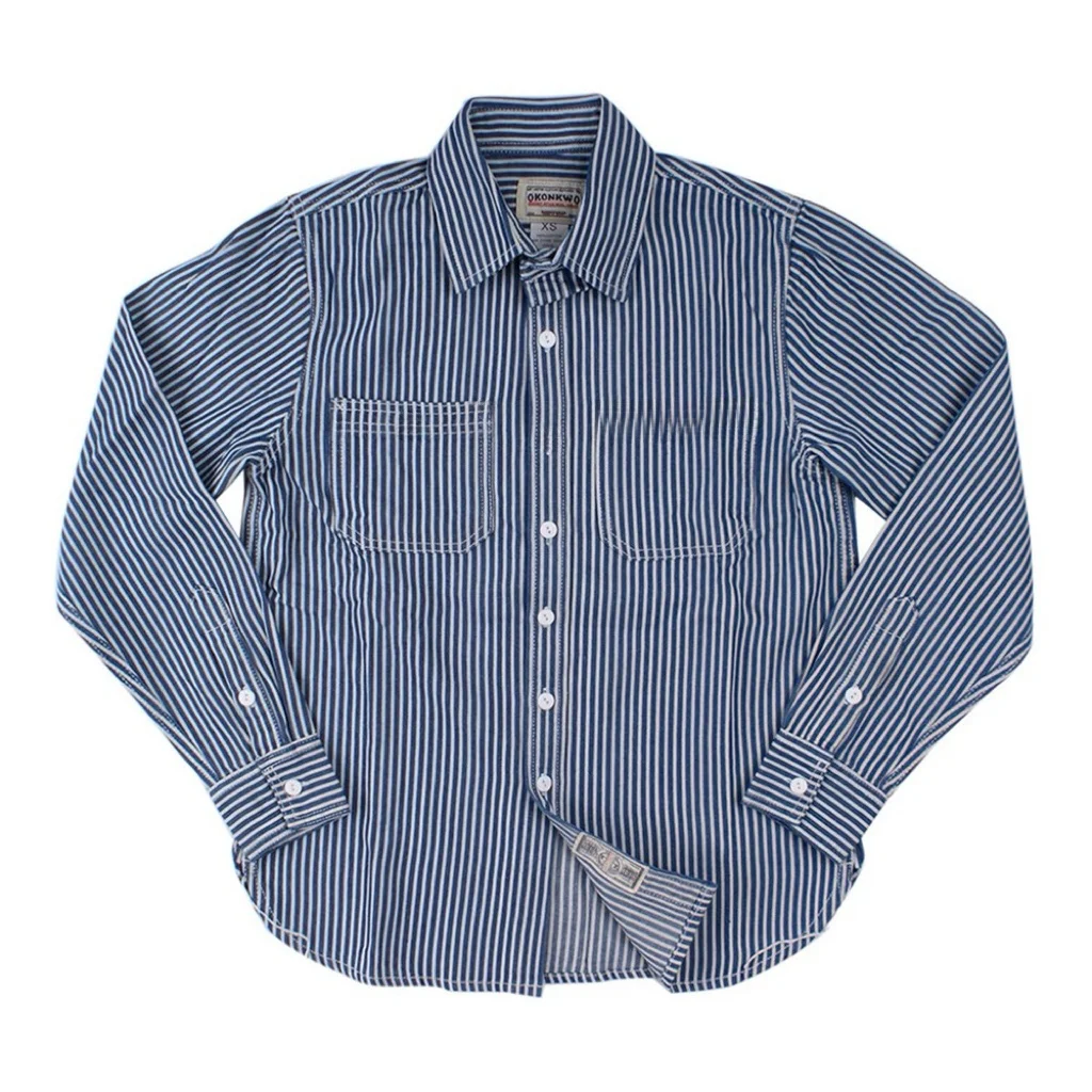 

Kapital Vintage Men's Casual Long Sve Striped irt American Retro Workwear Sle Cotton Denim Youth Autumn Faion