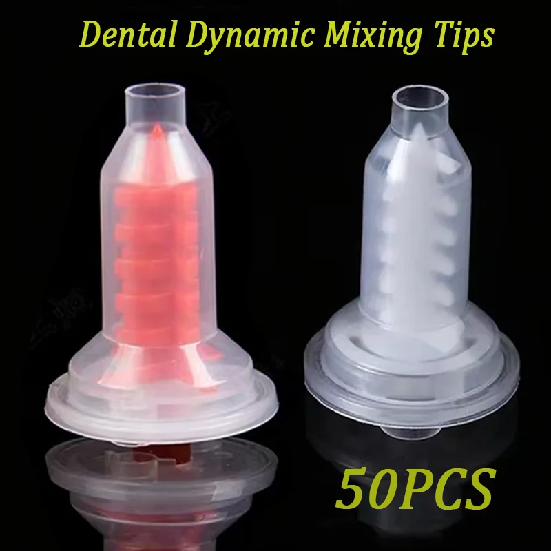 50PCS Dental Materials Dentistry Dynamic Mixing Tips 5:1 Impression Nozzles Dentist Silicon Rubber Head Pentamix Mixing Machine