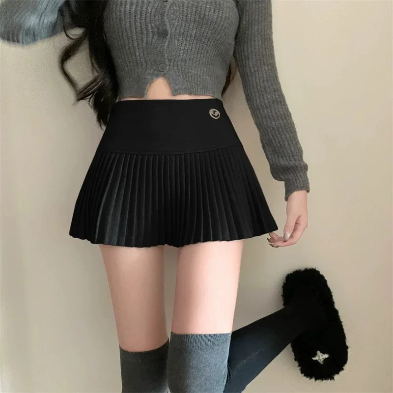 Deeptown Pleated Mini Skirt Women Elegant Sexy Sweet Wool Skirt Preppy Style Vintage Korean Fashion Autumn A-line Short Skirts