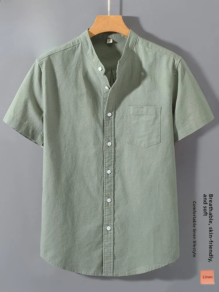 

Pierre Cardin Хлопок и лен ort Sve irt Мужской летний новый Sle Повседневный тонкий воротник-стойка Pure Color irt Artistic Sle