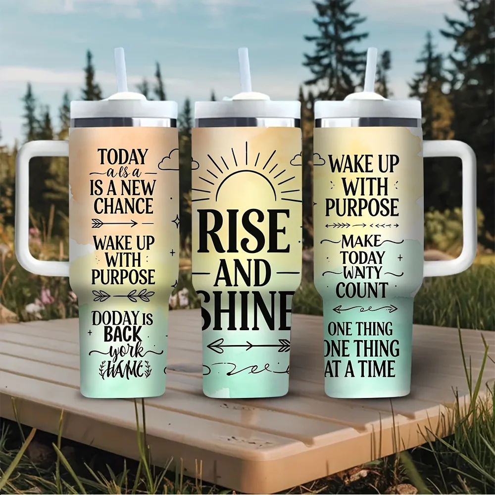 40oz Tumbler with Handle, Printed with Inspirational Motivational Quotes, Suitable for People Who Love Positive Life, Holds Hot And Cold Drinks, Ideal for Daily Outdoor And Indoor Use
