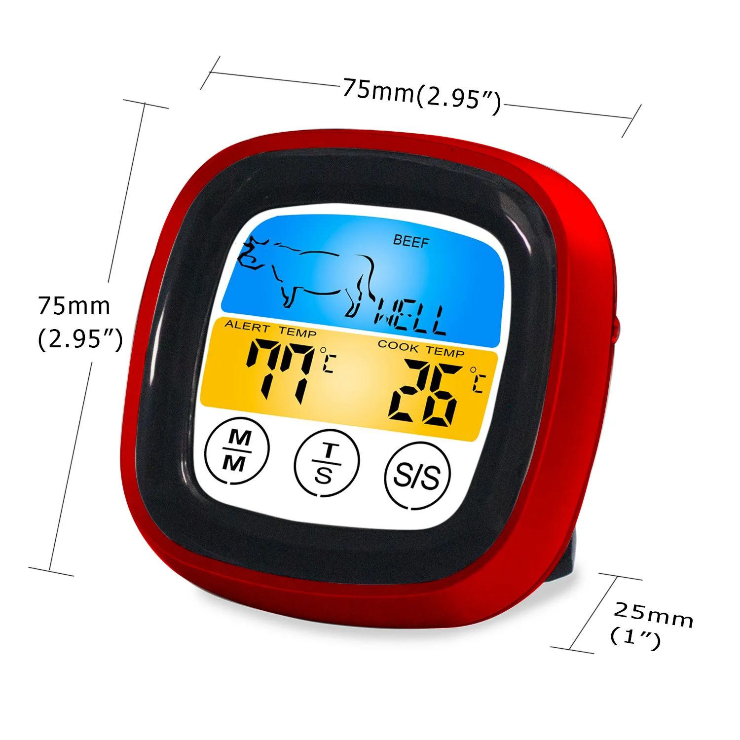 Digital BBQ Thermometer with Timer - Touch-Screen for Kitchen Meat, with Doneness Alarm