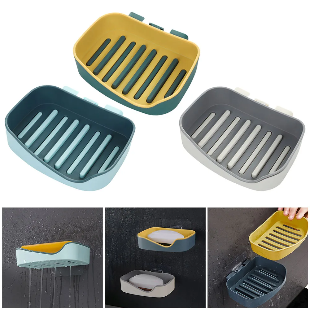 Brand New High Quality 1pcs Soap Dish Holders Tray Sponge Holder Yellow/Blue/Grey 13 Cm* 10cm*3cm Shower Accessory