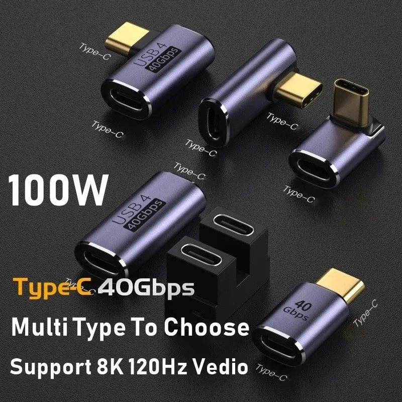 USB Type-C Adapter For Macbook, 90 Degree Quick Charge Converter Male To Female 100W 40gbps PD Data Transfer