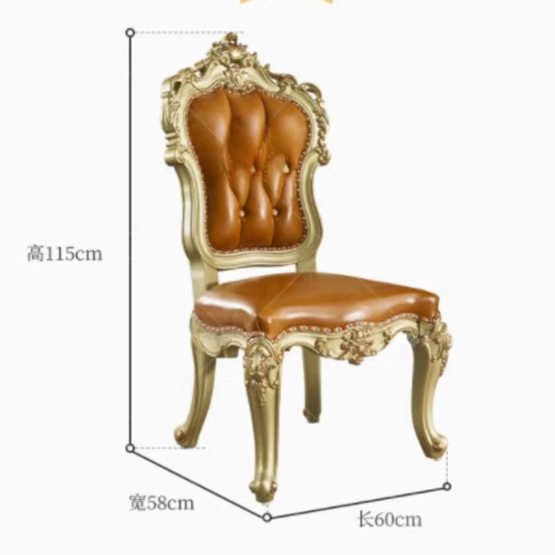 

European lightweight luxury gold-plated oak dining chair, retro solid wood carving flower chair, high-end home dining chair