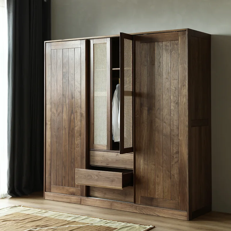 Customizable North American Black Walnut Wardrobe Modern Simple Log Sliding Door Locker