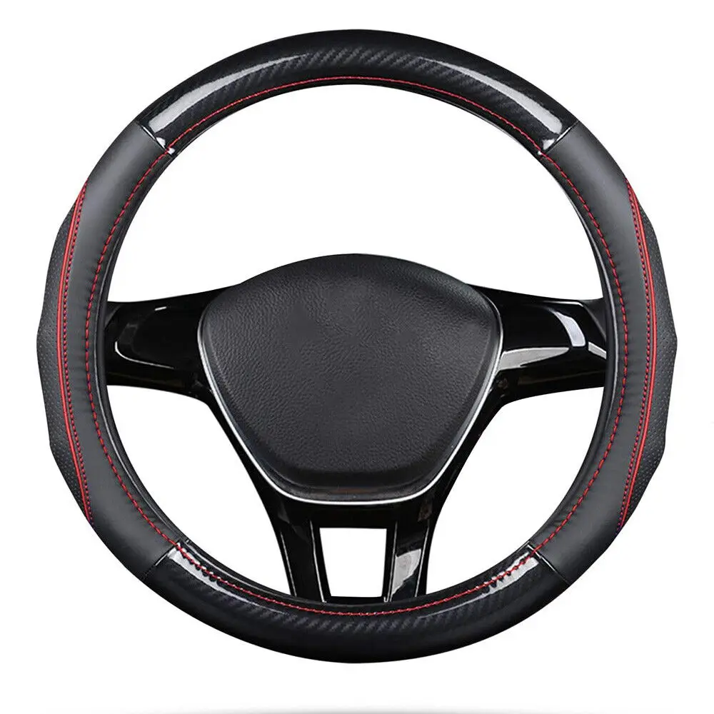 

US Car Steering Wheel Cover Carbon Black Leather Breathable Anti-slip For Honda sport steering wheel honda stream rn6