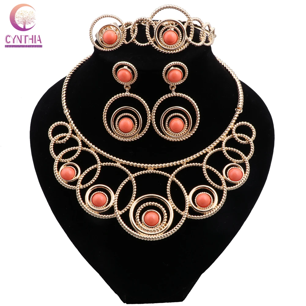 CYNTHIA Jewelry Sets For Women Necklace Earrings Bracelet Gold Color Dubai Jewelry Daily Wear Bride Wedding Party Accessories