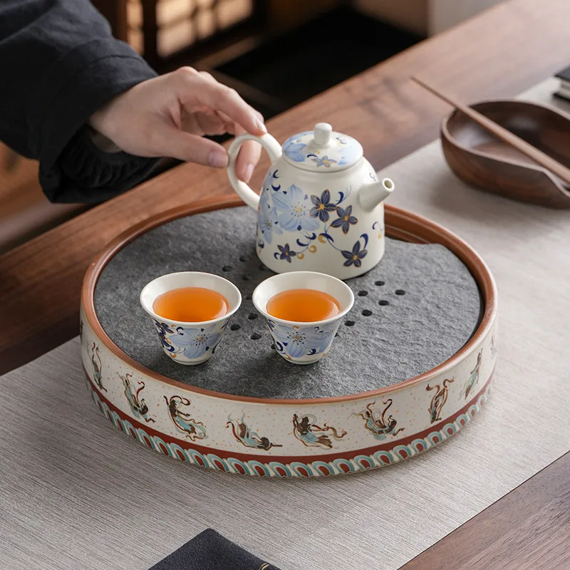 Ceramic Round Tea Tray Shapes Luxury Home Serving Tea Tray Stone Modern Multipurpose bandeija imperial antiga Decorative Tray