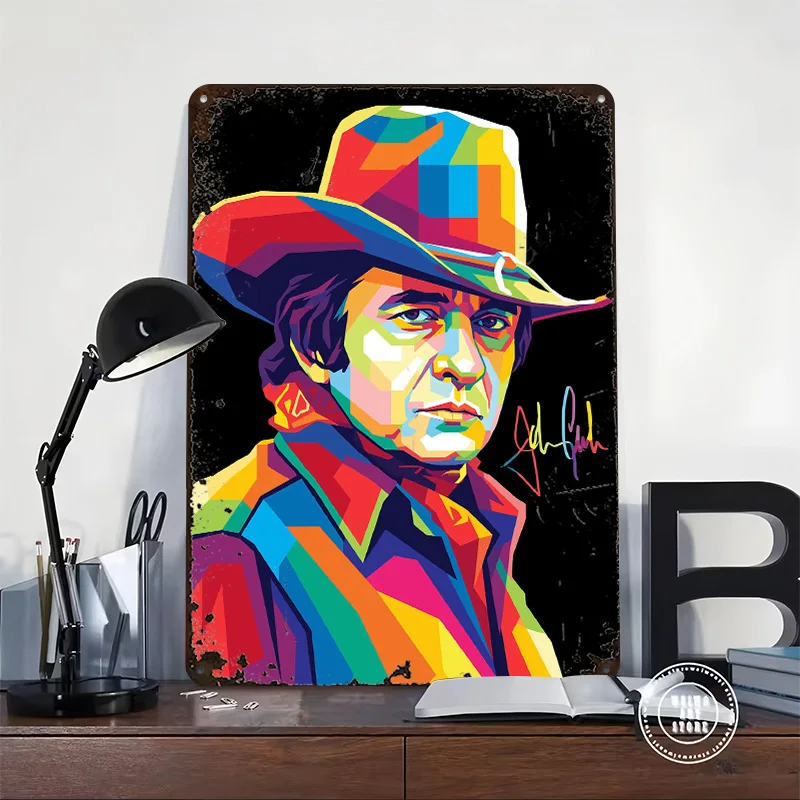 Johnny Cash WPAP 3D Texture Printed Poster Custom Vintage Metal Tin Plate Sign for Wall Art Gaming Room Decoration Man Cave Home