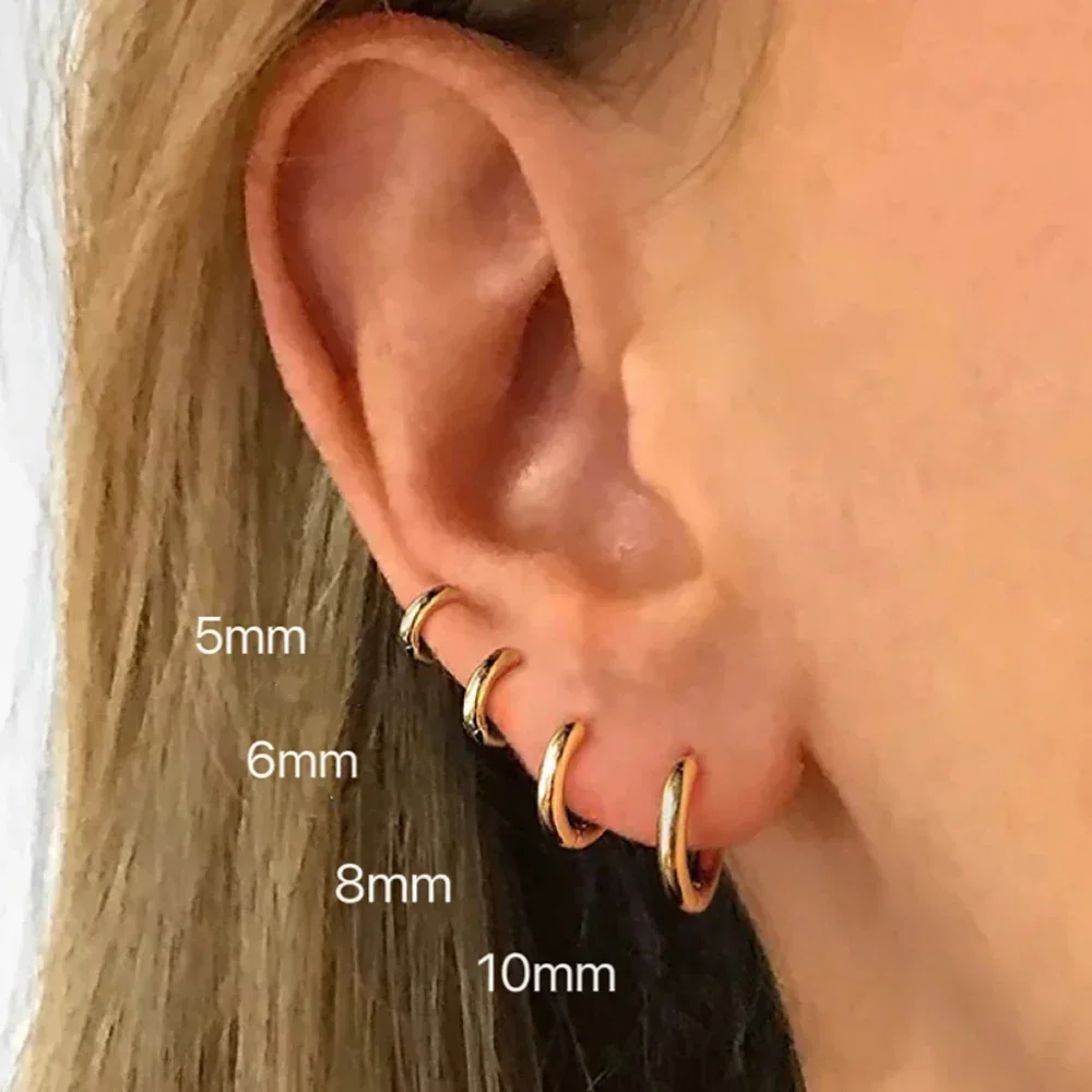 6-15mm Stainless Steel Earring Minimalist Classic Round Gold Color Earring for Women Men Tiny Huggie Hoop Rock Jewelry Gift