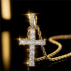 Cross Iced Out Pendant Necklace For Men Hip Hop Delicate Gold Color Cuban Rope Rapper Homme Chain on Neck Accessories OHP145