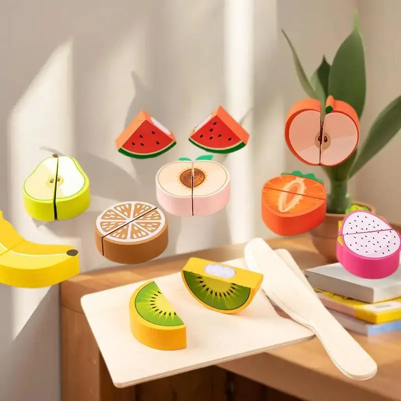 Pretend Wooden Kitchen Playset - Simulated Cutting Fruit, Velcro Toy Set, Perfect for Montessori Educational Toys for Children