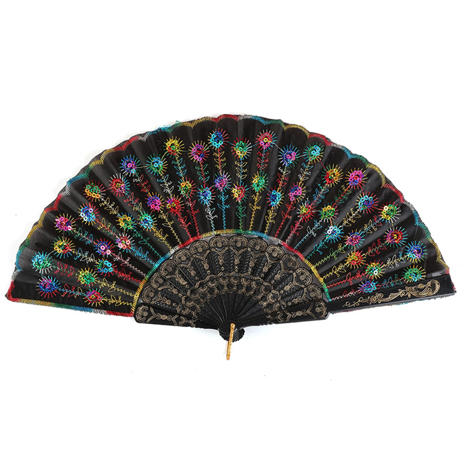 Folding Fan Hand Fan Glitter Sequins Embroidered Peacock Pattern Folding Fan for Hot Flash Decoration Music Festival