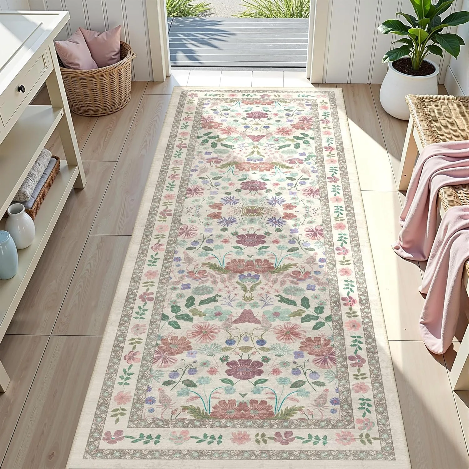 Corridor Carpet Runner Long Rug Floral Pattern Carpets Soft Non-slip Machine Washable Floor Mat Home Decoration Bedroom Rugs