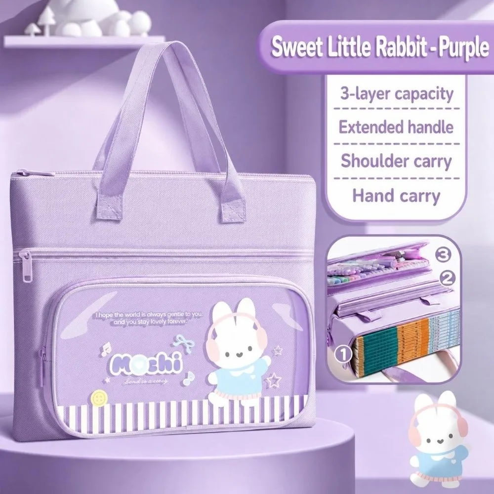Portable Clear TPU Tote School Bag 3-Layer Large Capacity Waterproof Tutoring Bag Art Handbag School Supplies
