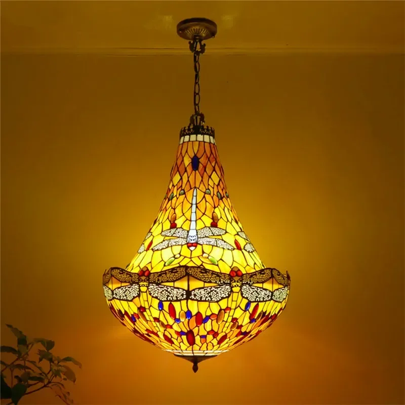 ELARA Tiffany European Chandelier Vintage Restaurant Bedroom Coffee Shop Bar Villa Corridor Color Glass Pendant Lamp