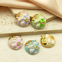 Flower Charm Pendant Stainless Steel Gold Color Aesthetic Enamel Pendants For Making Necklace Jewelry Handmade DIY Findings