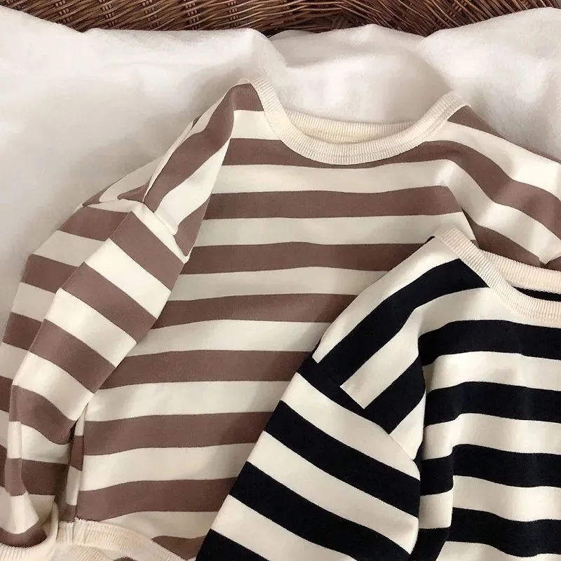 Spring Kids Striped Long Sleeves T-shirt Toddler Girl Loose Bottoming Shirt Boy Baby Casual Tops Fashion Children Cotton Tees