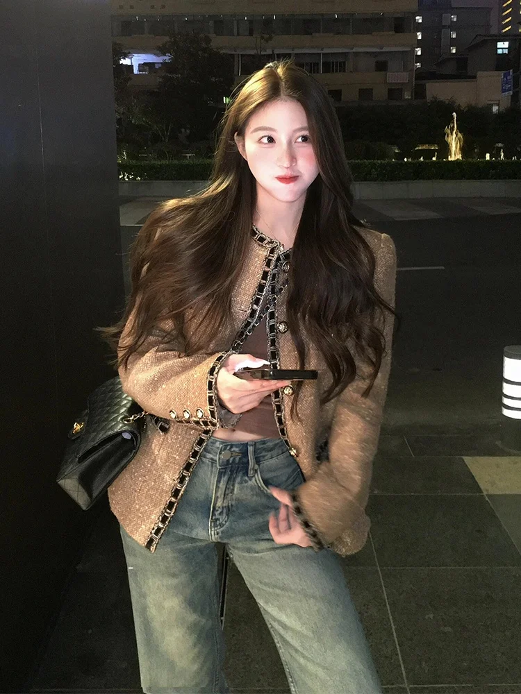 

Женское пальто в стиле ретро, стеганое шерстяное облегающее пальто, винтажный модный роскошный женский кардиган, теплая смесь полиэстера