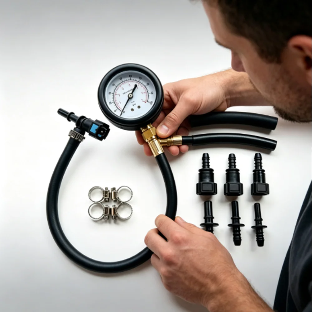 Fuel Pressure Test Kit Gauge 0-100PSI With Quick Connect Adapters For Car Diesel Engine Fuel System Diagnostic Tool Accessories