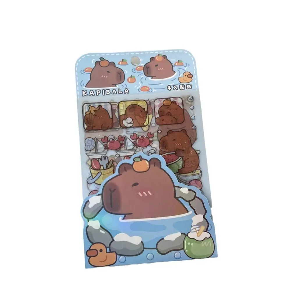 4 Pcs/bag PET Capybara Sticker Stationery Cartoon Capybara Handbook Stickers Material Scrapbooking Cartoon Decorative Stickers