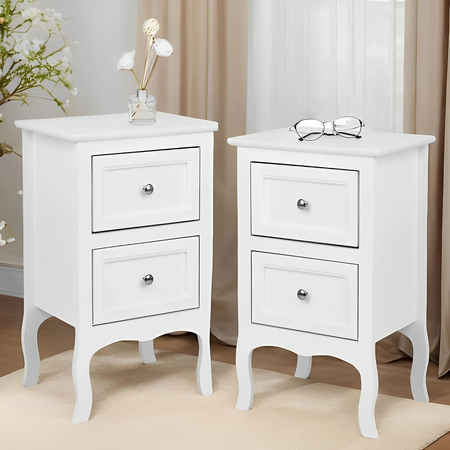 

LEADZM 2pcs Nightstand, Nightstands With 2 Drawers, Bed Side Table/ Night Stand, Country Style Nightstand For Bedroom