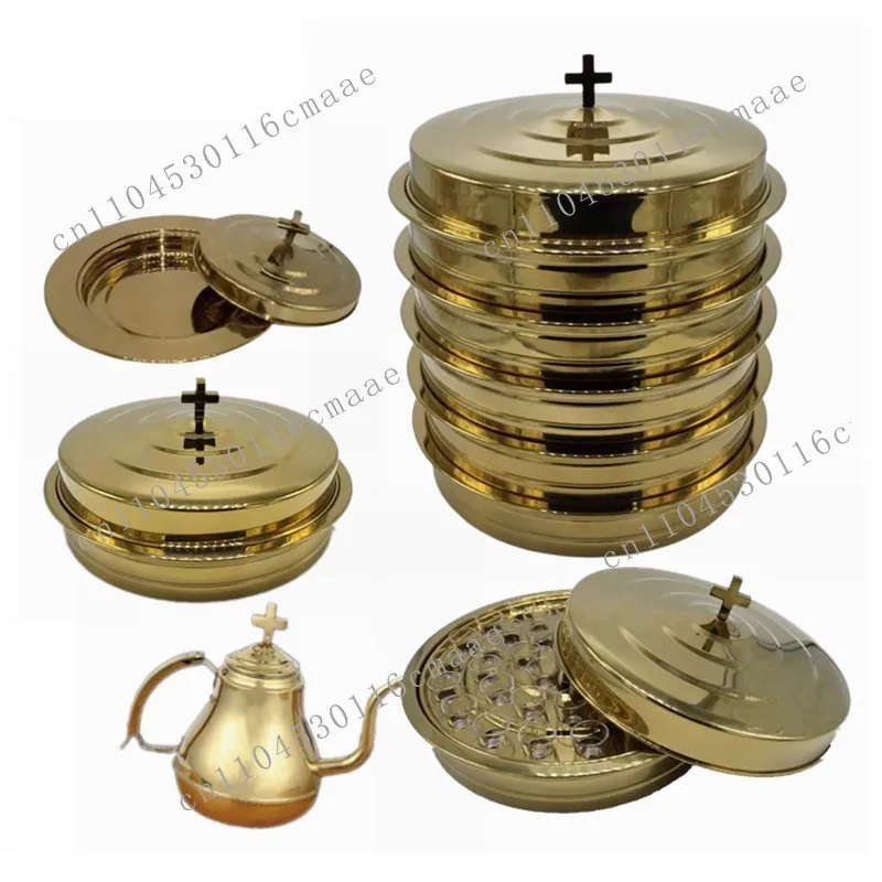 5-Layer Gold Stainless Steel Communion Sanitary Ware Set 0.5 Oz Plastic Holy Grail Supply Tray Cover Church Communion Service