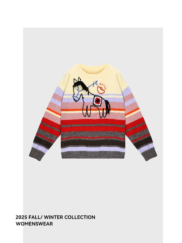 

Forever 2 Year Cisas Stripes Knitwear Autumn Winter New Year Women's Sweater Sweet Sle Long Sve round Ne