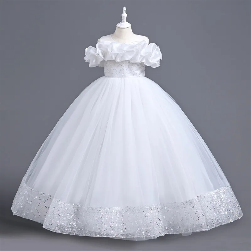 Vestido formal para niñas, ropa para niños, falda mullida de malla mediana y grande, vestidos de princesa elegantes, vestido de baile, vestidos de flores para niñas