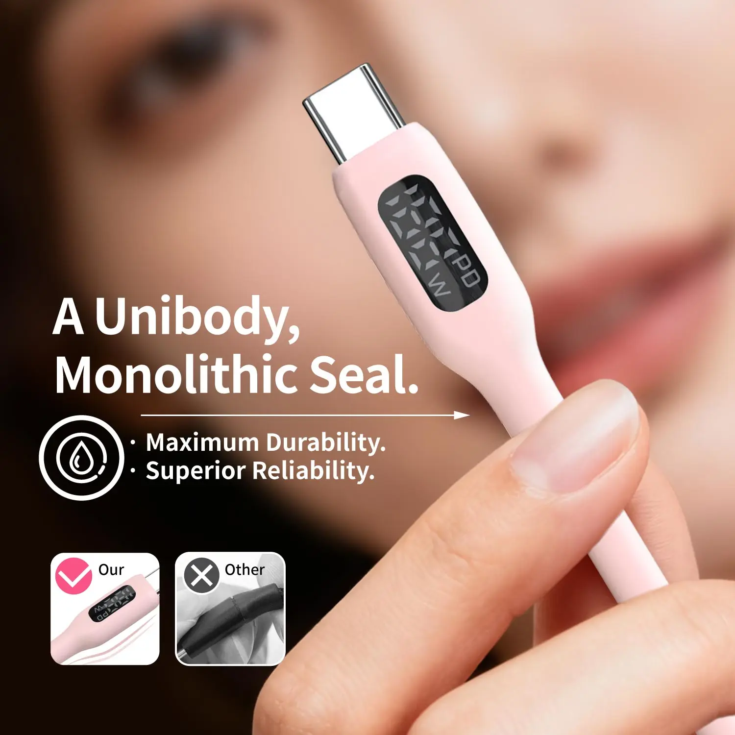 100W USB C Fast Charging Cable , Super Flexible Silicone Charger Cable Pink, for Phone Tablet Laptop