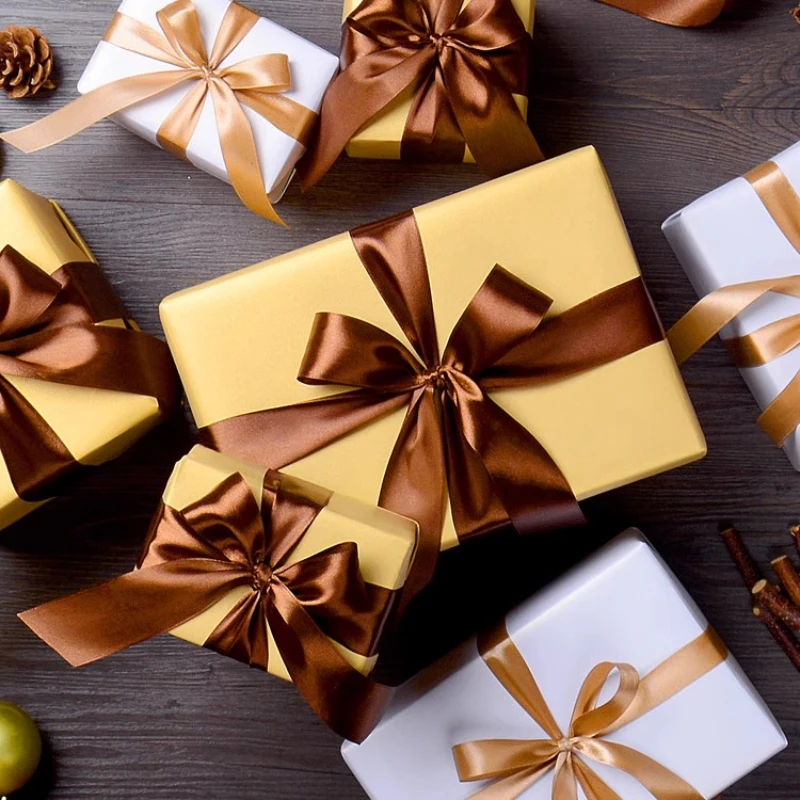 25 야드/롤 6mm ~ 75mm DIY 활 공예에 대 한 어두운 커피 리본 크리스마스 홈 장식 웨딩 선물 포장 의류 액세서리 리본