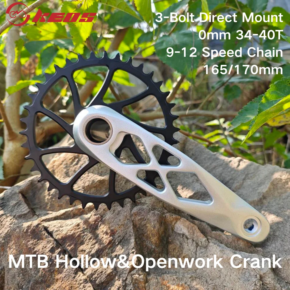 

KEOS Direct Mount MTB Crankset 3-Bolt Hollowtech 170mm/165mm CNC Aluminum 34T-40T Chainring with BSA 68-73mm for Mountain Bike