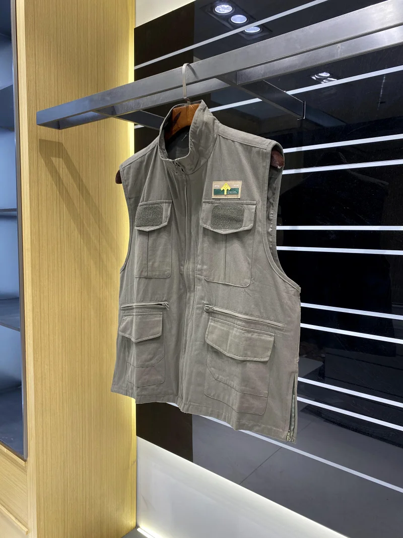 Baumwolle Arbeitskleidung Sle Weste Herren Outdoor Casual Herbst New Faion Multi-Pocket Design Jugend Trend Stand Fit Reißverschluss