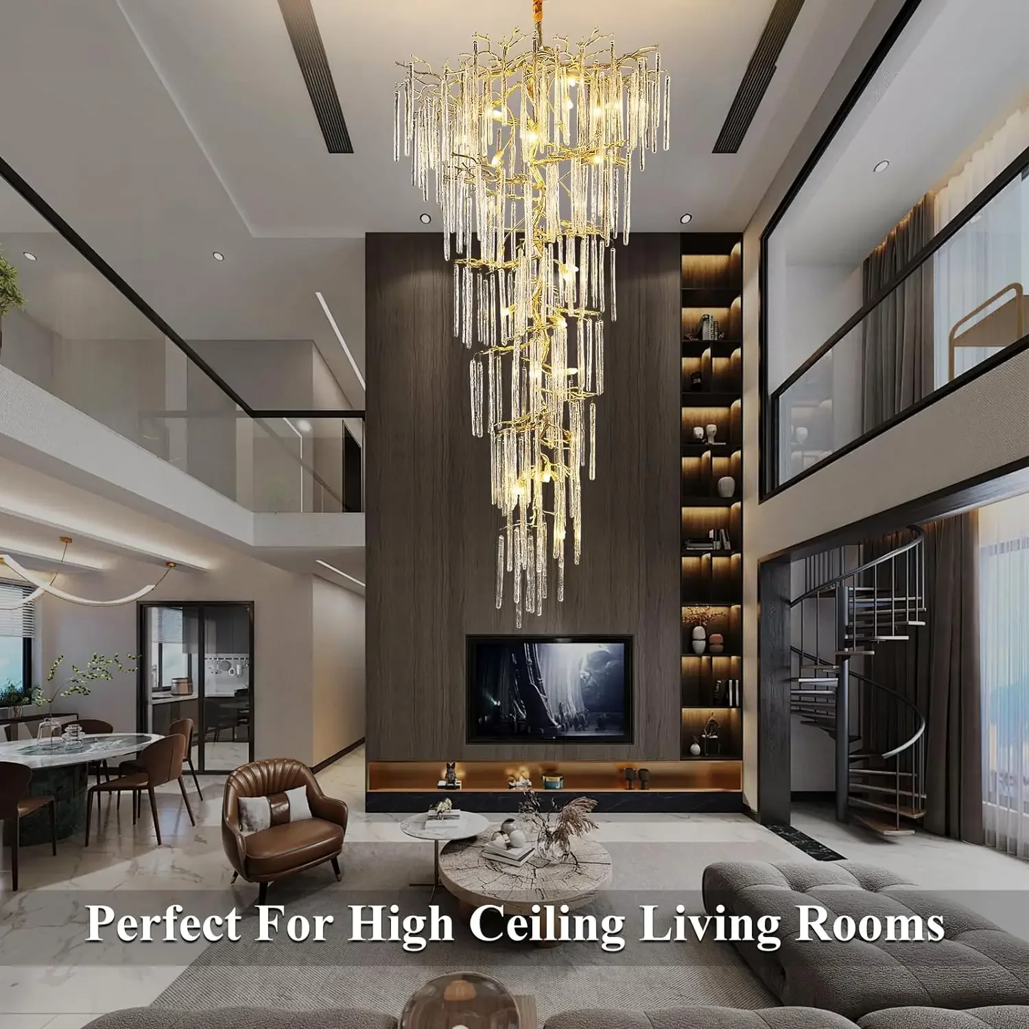 Crystal Branch Ceiling Chandelier For Staircase Loft Luxury Gold High Ceiling Stairway Crystal Chandelier