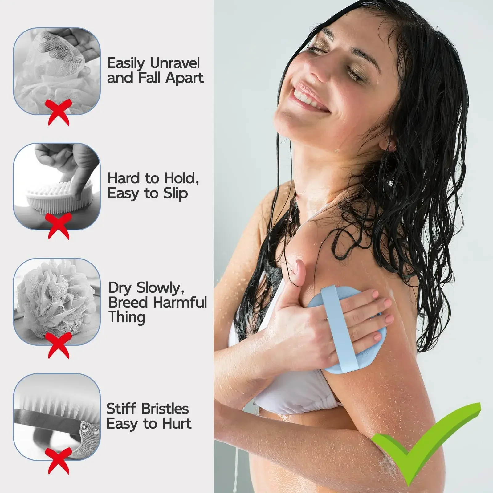 Bad Zachte Siliconen Rugborstel Bad Douche Spons Schrobborstel met Handvat Exfoliërende Scrub Huid Massager Exfoliërende Borstels