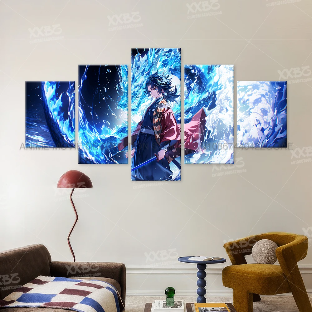 5 Stücke Anime Wandkunst Leinwand Malerei Bild Drucken Wohnkultur Dämon Slayer Iguro Obanai Charakter Poster Zimmer Rahmenloses Wandbild – Detail 3