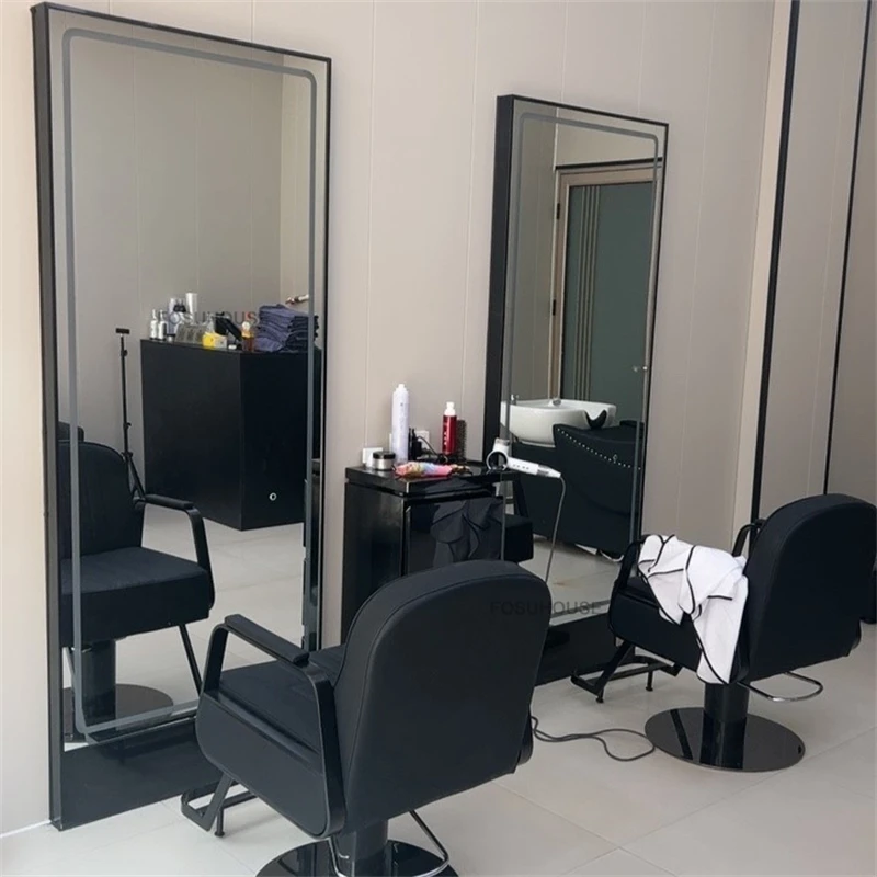 Hair Salon Full Body Mirror with Lights Decorative Mirrors for Hair Salon Barber Shop Custom Wall Mirror Integrated Cabinet